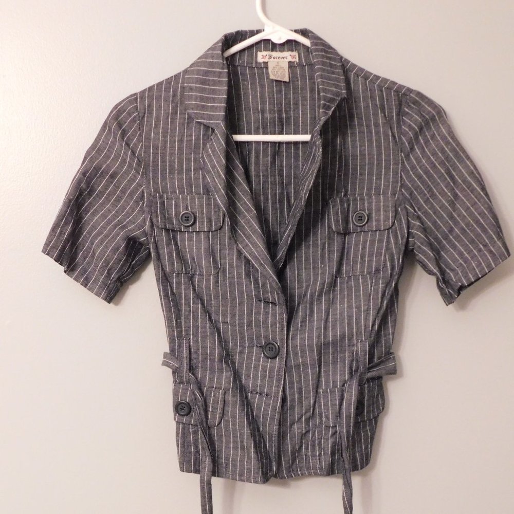 Charcoal and White Stripe Tie Button-Up